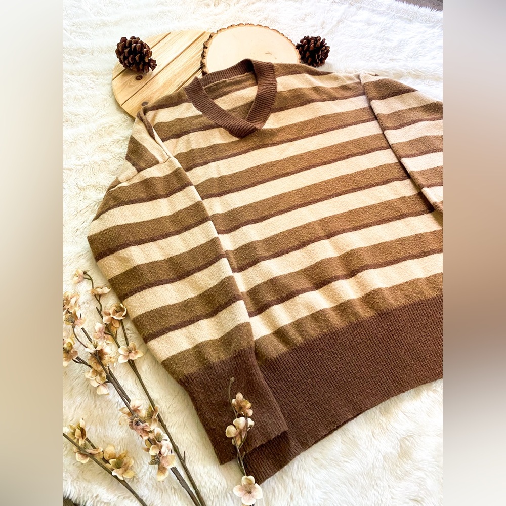 Brown and Cream Striped Sweater